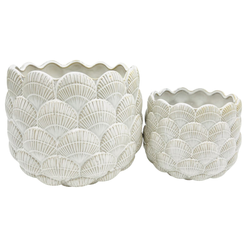 S/2 7/9 Seashell Planters, White