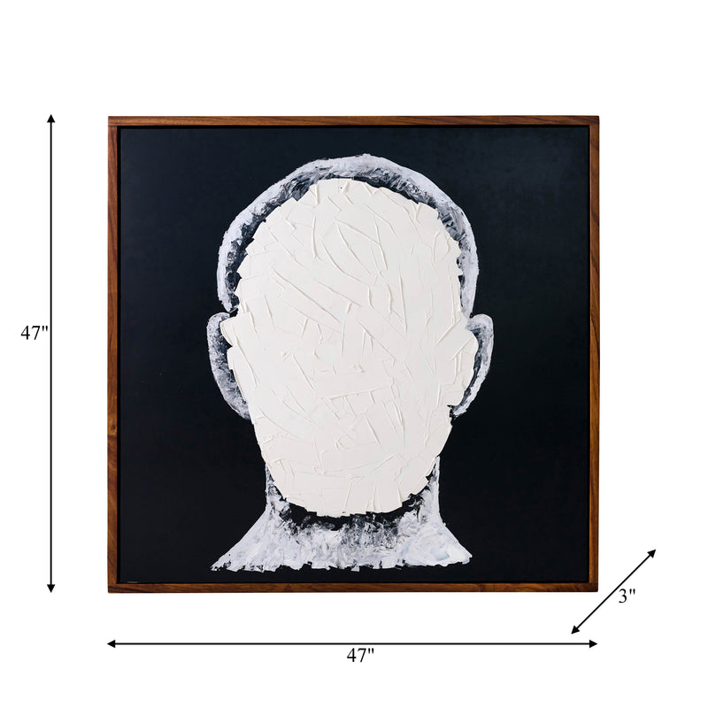 47X47, HAND PAINTED BLANK FACE MAN, IVORY/BLACK