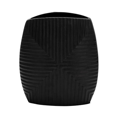 METAL, 10H RIBBED VASE, MATTE BLACK