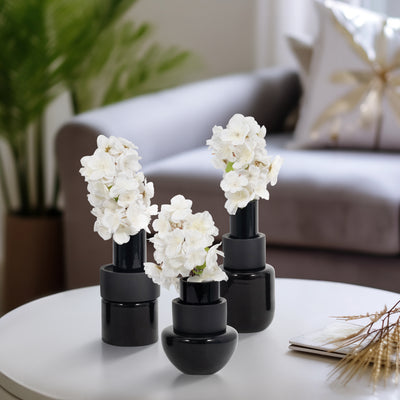 S/3 6/8/9 Eden Black Glass Vases