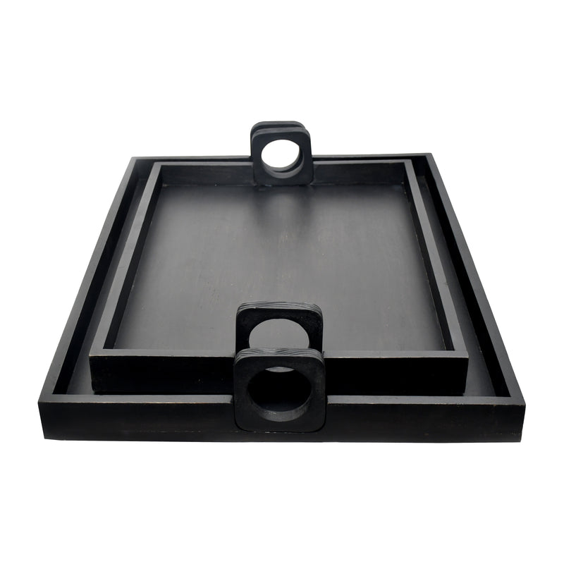 S/2 24/30 Joullian Black Wood Trays