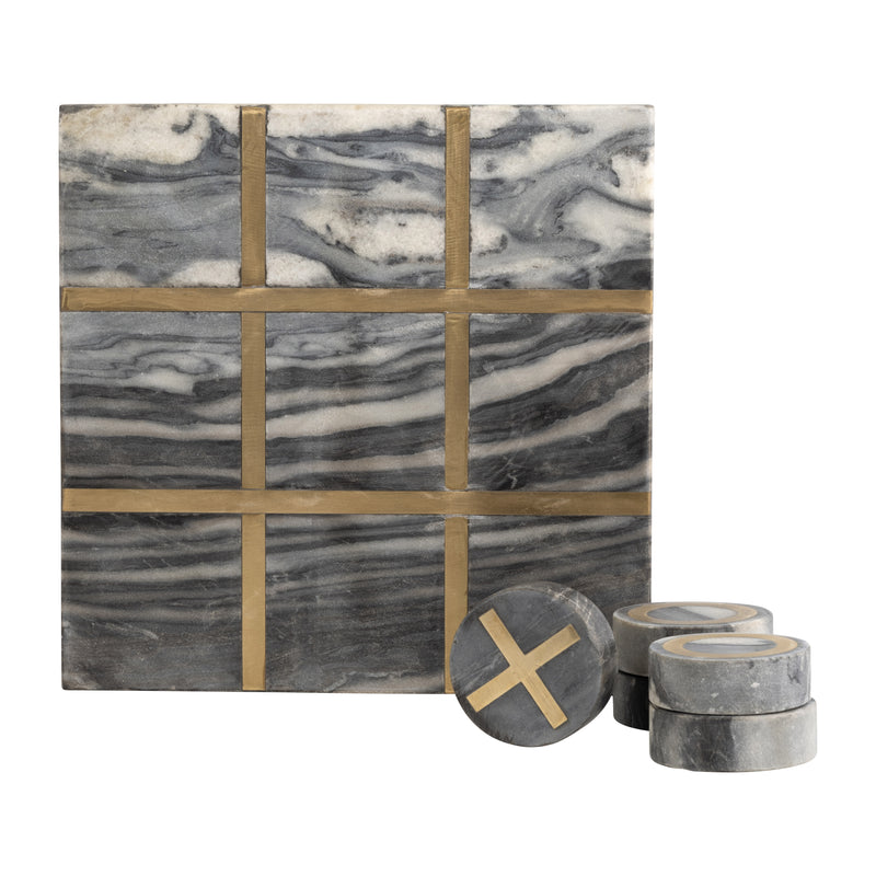 MARBLE 12x12 TIC-TAC-TOE, BLACK/GOLD