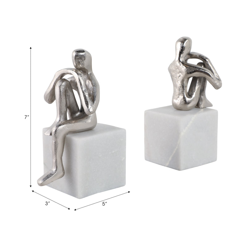 METAL/MARBLE S/2  SITTING LEG UP BOOKENDS, SILVER