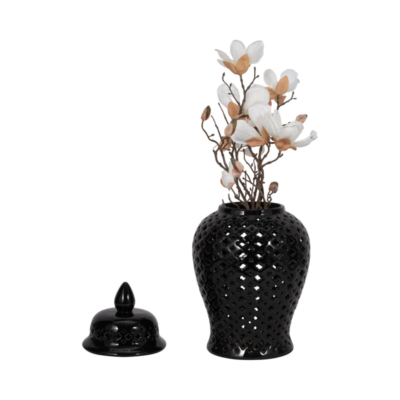 17 CUT-OUT CLOVER TEMPLE JAR, BLACK