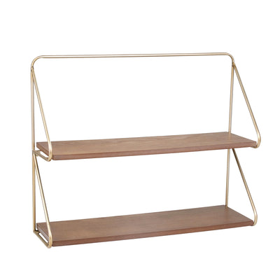 METAL/WOOD 20 2 TIER WALL SHELF, GOLD