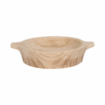 16 Round Wood Bowl With Handles, Natural