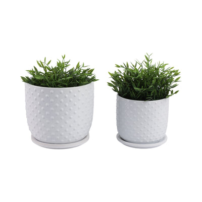 S/2 6/8 Tiny Dots Planter W/ Saucer, White