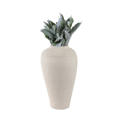 16x9 Paper Mache Ribbed Floor Vase, Ivory