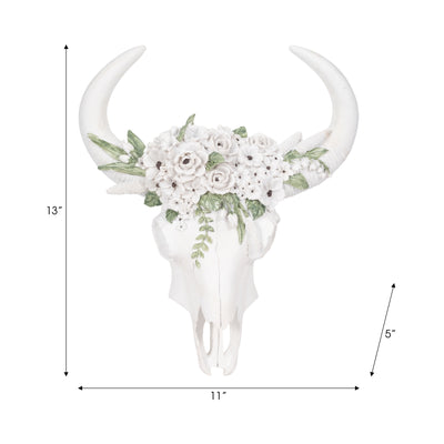 13 Bull Skull With White Flowers, White