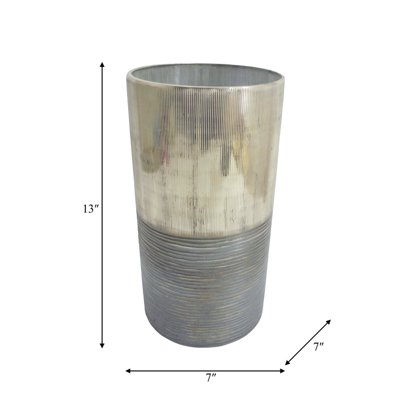 GLASS, 13 METALLIC 2-TONE VASE, SILVER