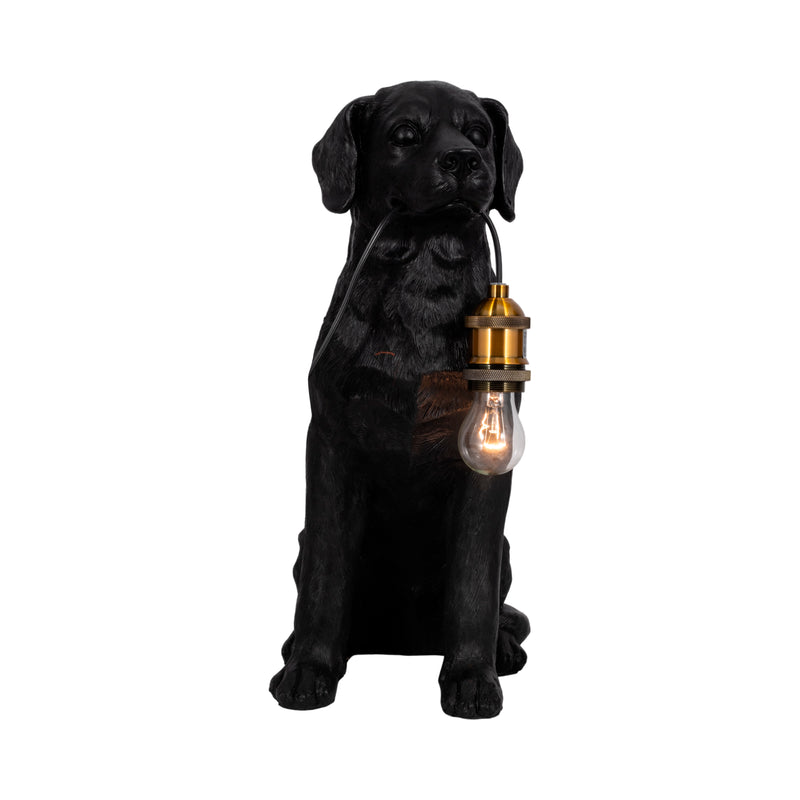 18 Dog Holding Lightbulb Table Lamp, Black/gold