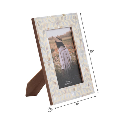 5x7 Mother Of Pearl Inlay Vine Photo Frame, Ivory