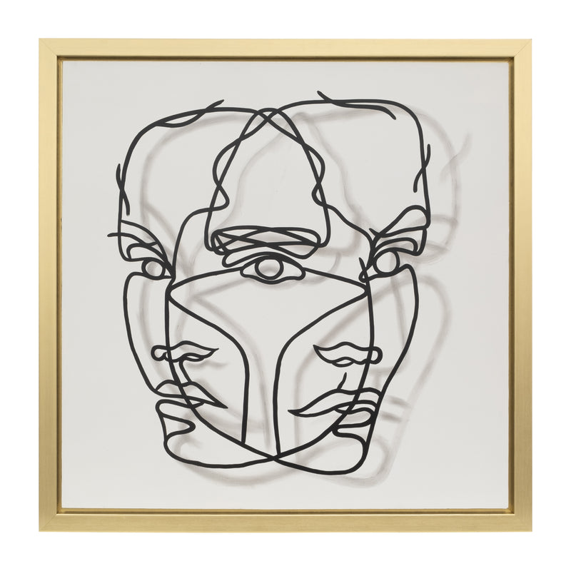 47X47,GOLD FRAME HAND PAINTED FACE ILLUSION,WHT/BL