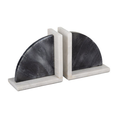 MARBLE,S/2 6H,ROUNDED BOOKENDS,BLACK/WHITE