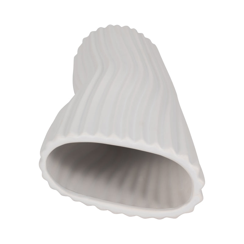 12 Curved Ribbed Vase, White