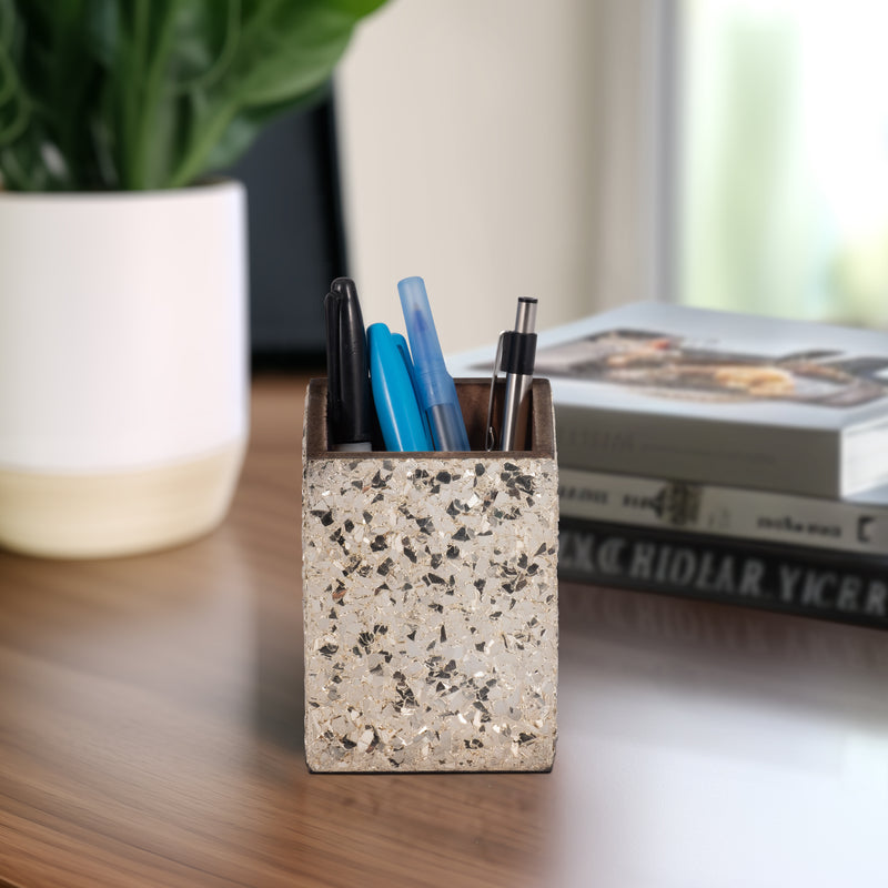 3X4 CRACKLE PENCIL CUP, CHAMPAGNE