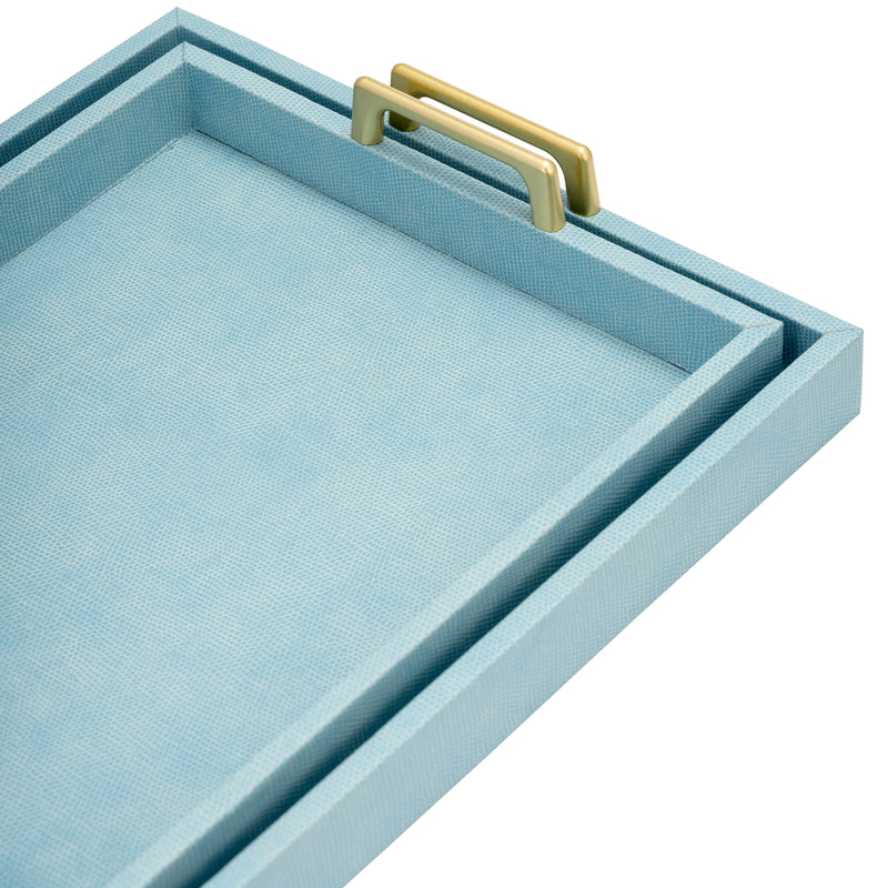 S/2 16/18L FAUX SNAKESKIN TRAYS, AQUA