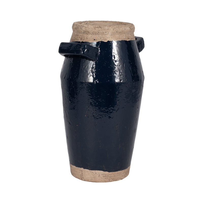 14 Squared Handle Terracotta Vase, Navy/tan