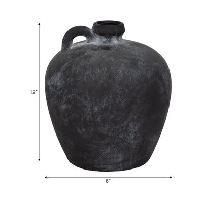 12 Weathered Terracotta Jug With Handle, Black