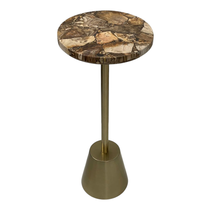 25x10 Petrified Wood Top Drink Table, Brown/gold