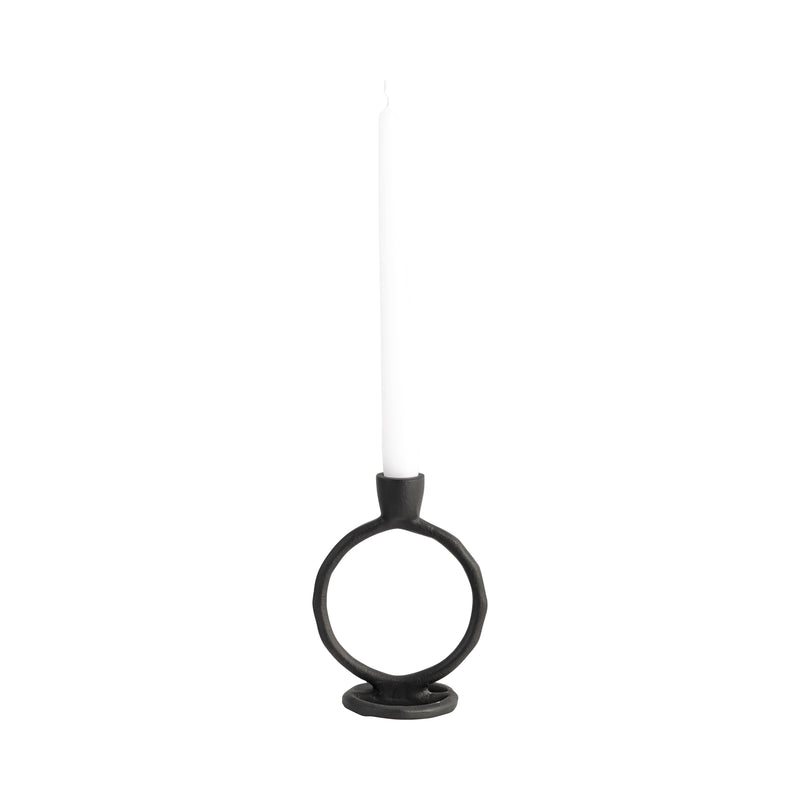 METAL, 6 ROUND RING TAPER CANDLEHOLDER, BLACK