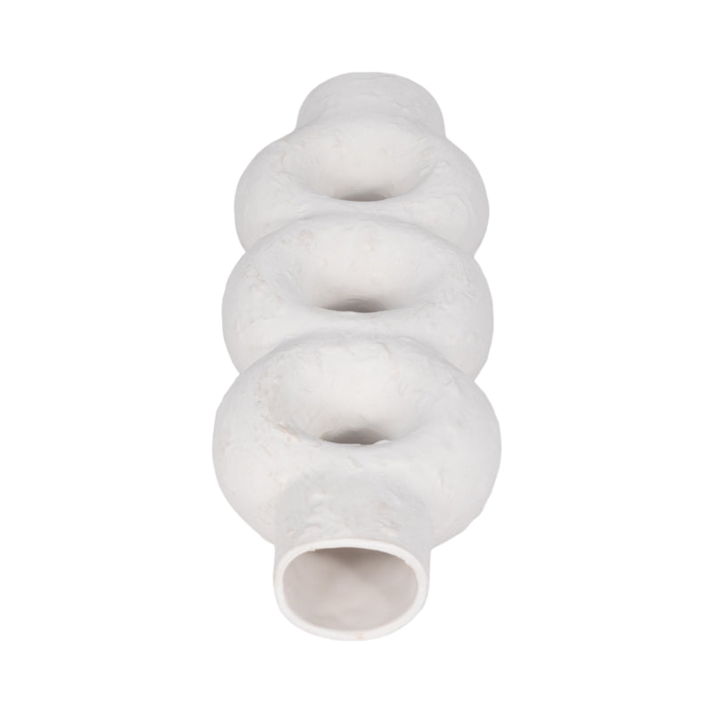 Cer, 17 Textured Stacked Circles Vase, White