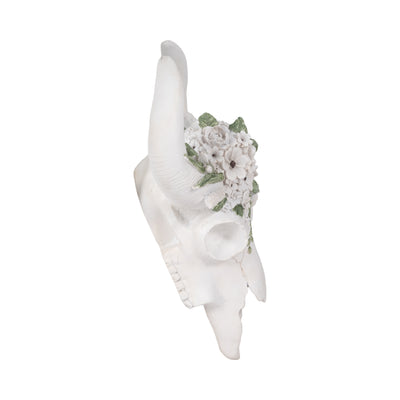 13 Bull Skull With White Flowers, White