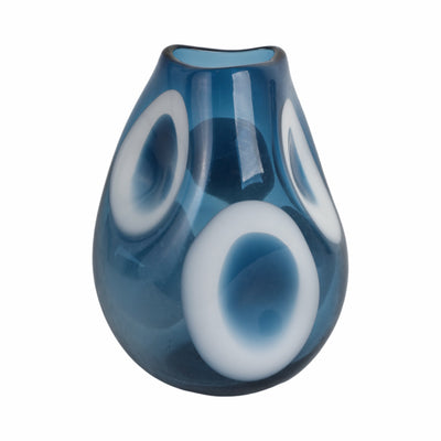 11x8 Curvy Polka Dot Glass Vase, Blue/white