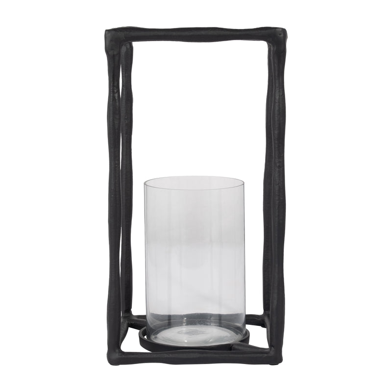 METAL, 16 OPEN SQUARE HURRICANE HOLDER, BLACK