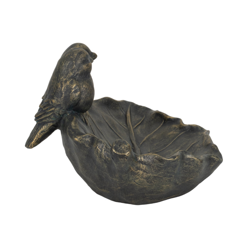 14 2 Birds Perched On Leaf Birdfeeder, Bronze