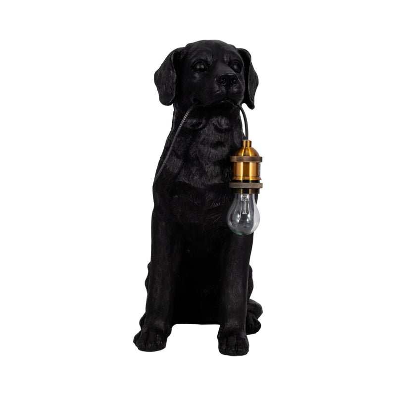 18 Dog Holding Lightbulb Table Lamp, Black/gold