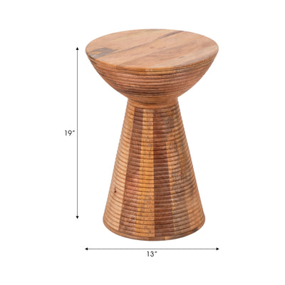 19 Ridged Wood Drum Accent Table, Natural