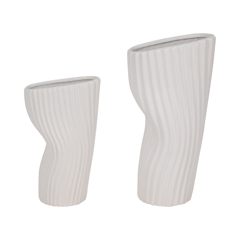 12 Curved Ribbed Vase, White