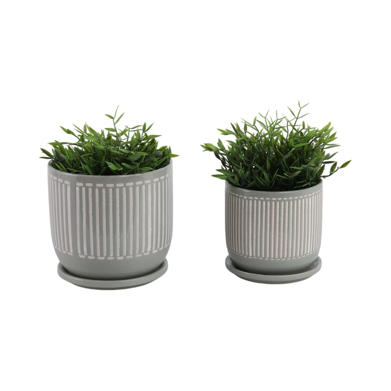 Cer?s/2  6/8 Planter W/ Saucer, Gray