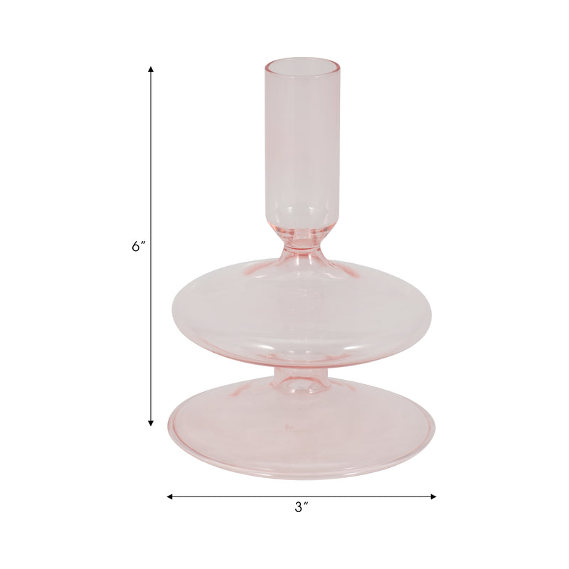 5 Vintage Glass Taper Candle Holder, Pink