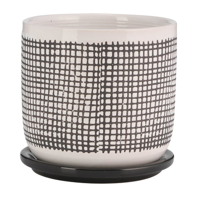 6 MESH DESIGN PLANTER W/ SAUCER, GRAY