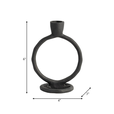 METAL, 6 ROUND RING TAPER CANDLEHOLDER, BLACK