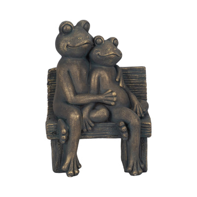 12 Cuddling Frogs On Bench, Bronze