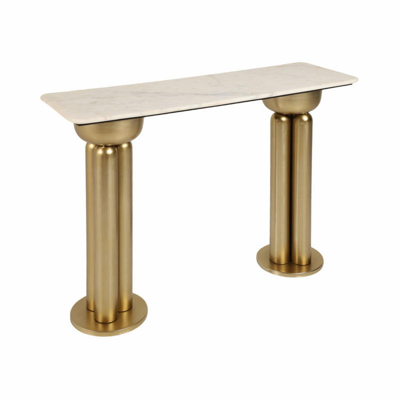 Metal, 42 Marble Top Console, Gold/white