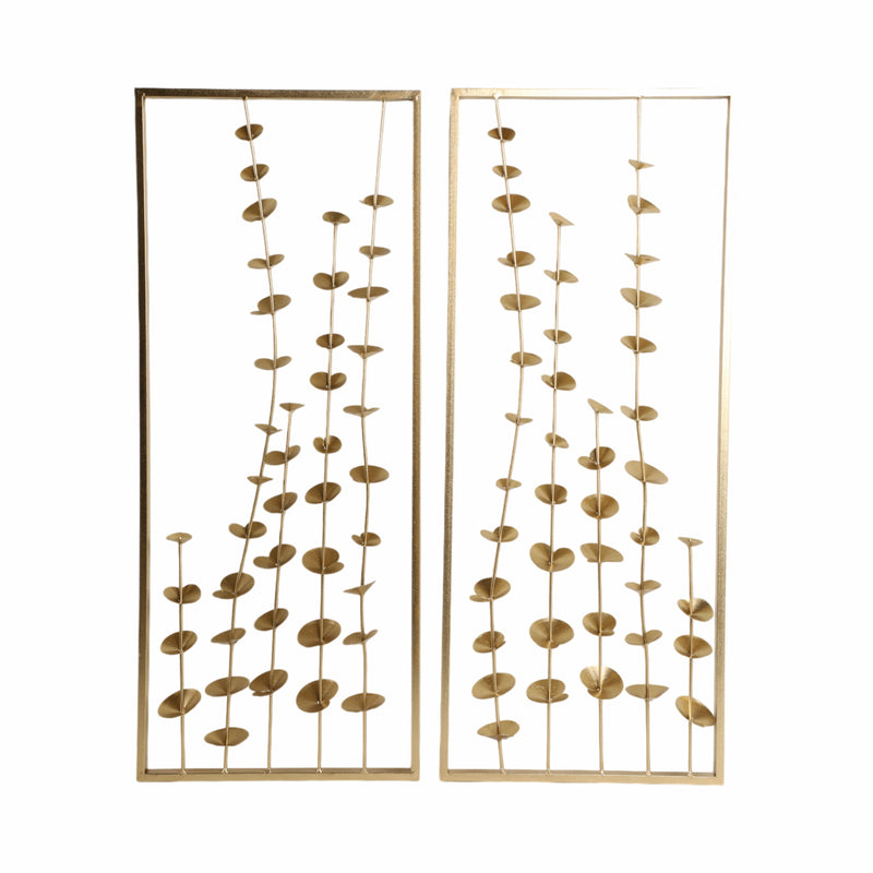 S/2 32 Small Blooms Metal Wall Panels, Gold