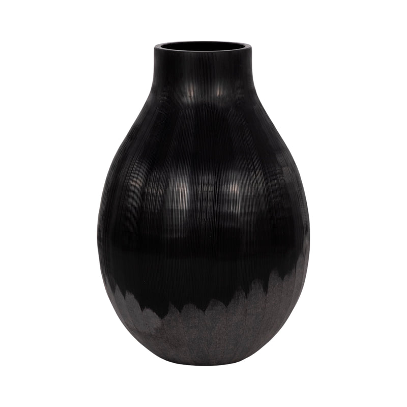 12 Etched Lines Rough Cut Bottom Vase, Black