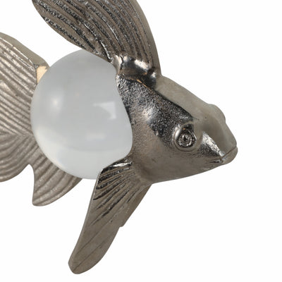 10x6 Metal Fish With Acrylic Ball, Silver