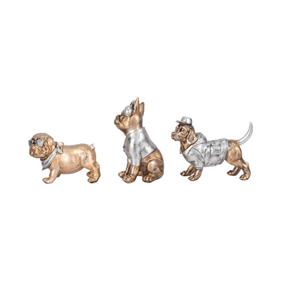 S/3 10 Cool Dogs Decor, Gold