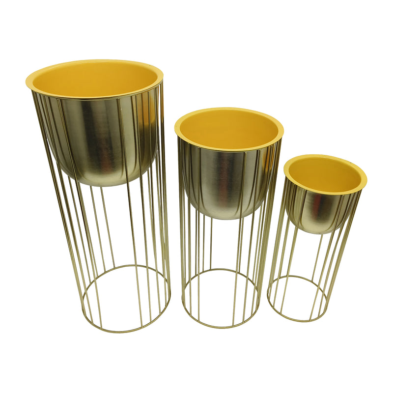 Metal, S/3 16/20/24 Raised Planters, Gold