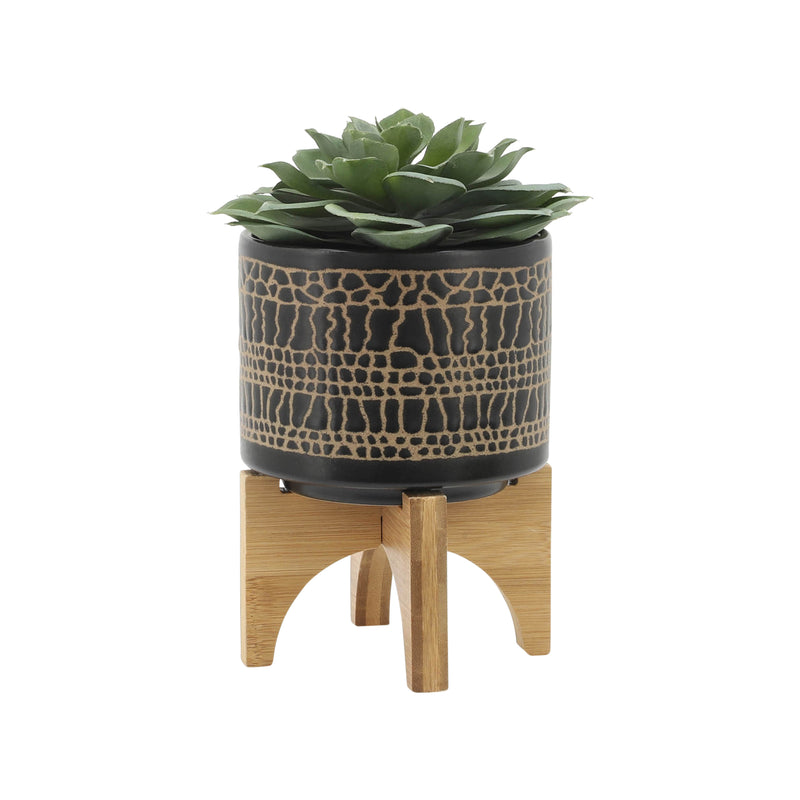 S/2 5/8 GLAZED PLANTER W/ STAND, BLACK