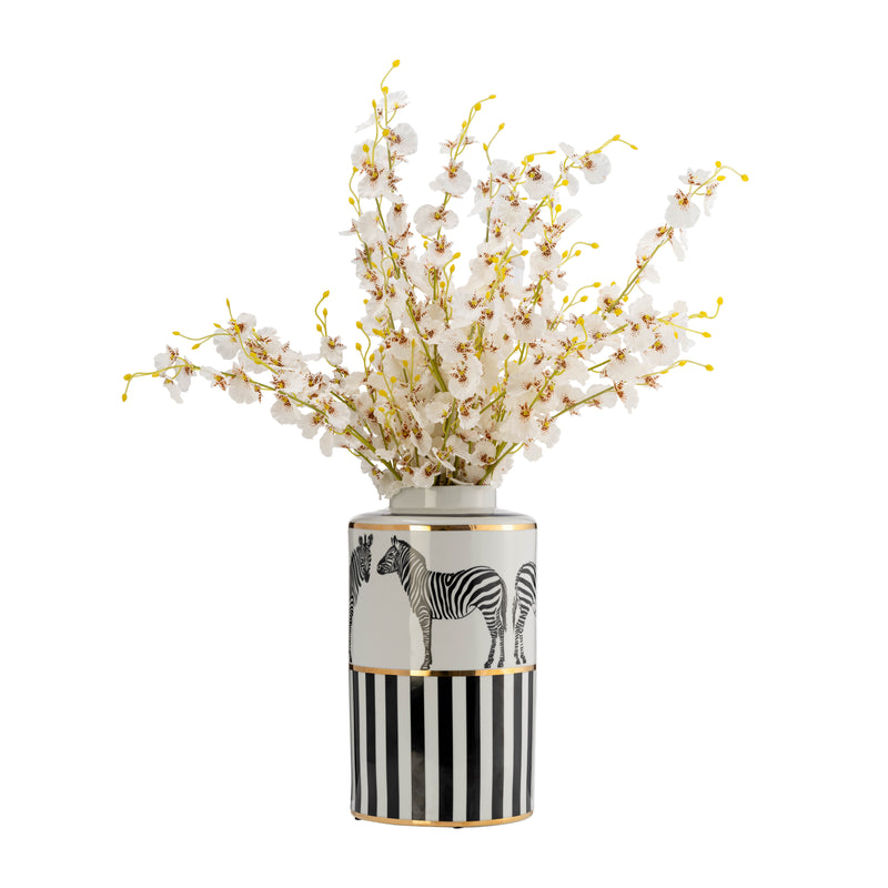 CER, 16H ZEBRA JAR W/ LID, WHITE/GOLD