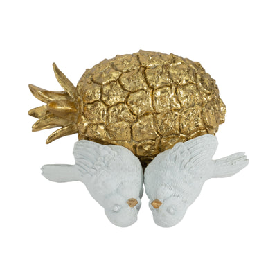 8 Kissing Birds On Pineapple, White/gold