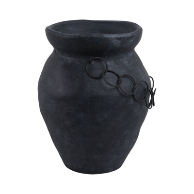 12x10 Rustic Terracotta Vase With Chain, Black