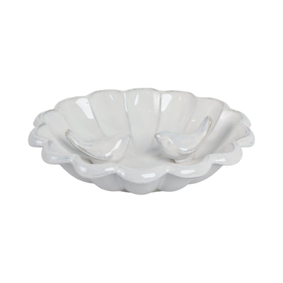 10x2 Birdbath With 2 Perched Birds, White