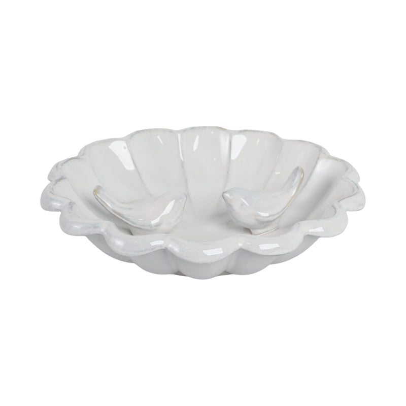 10x2 Birdbath With 2 Perched Birds, White